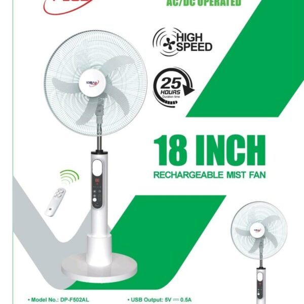 Ventilateur Rchargeable 18 Pouces Avec un Niveau De Vitesse De 1 à 12 Autonomie 24H Model IDP8088 De Marque Ideal Plus