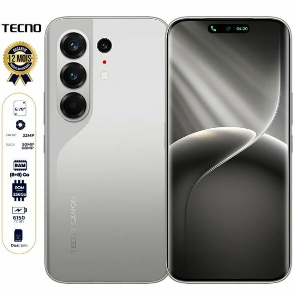 Tecno Camon 50 - 256 Go - 8 Go + 8 Go RAM Extensible - 6,78" - 2 Nano SIM - 50MP + 8MP/32MP - 6150 mAh - Garantie 12 Mois IP0038